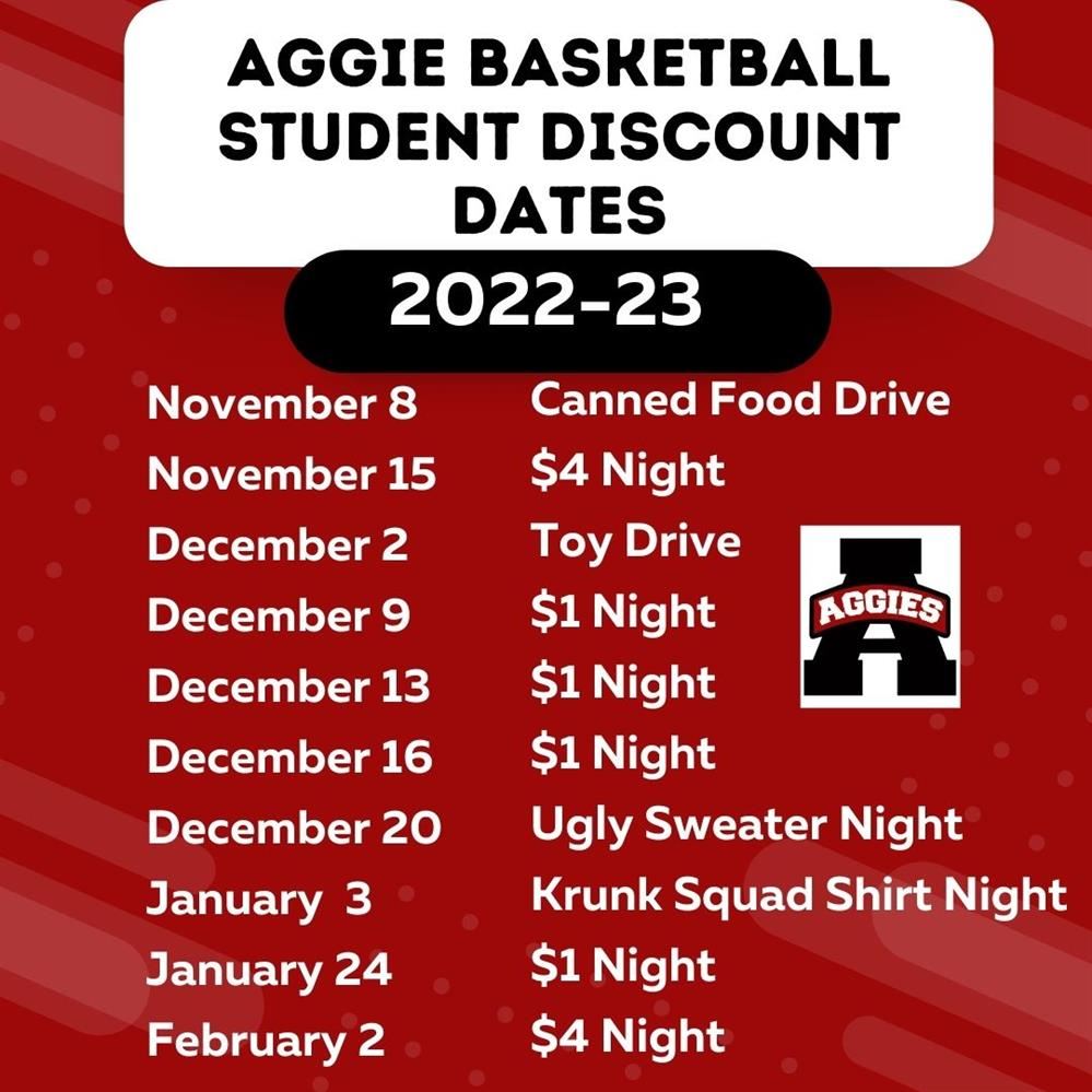  Aggie Basketball AHS Student Discount Dates
